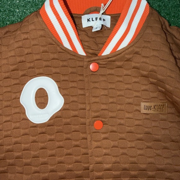 Men's‎ Kleep Canvas Sleeves Varsity Jacket Brown Orange Size Small - Picture 5 of 10